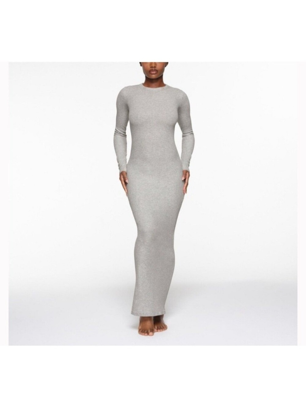 Long Sleeve Slim Maxi Dress - Gray